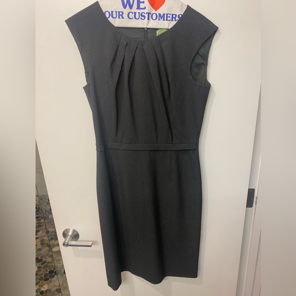 Tahari Gray Pleated Sheath Midi Dress